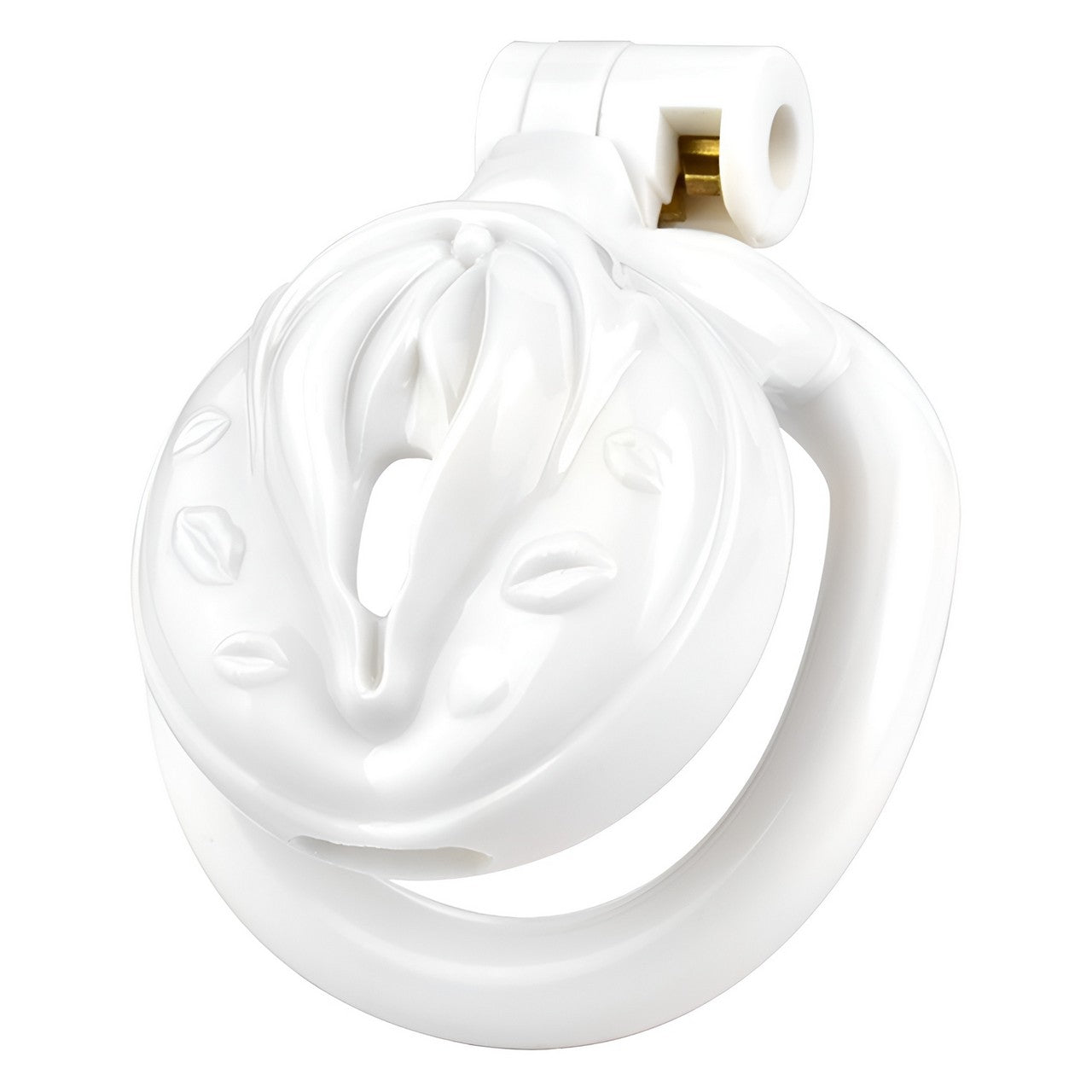 Vagina-Shaped Flat Chastity Cage - White