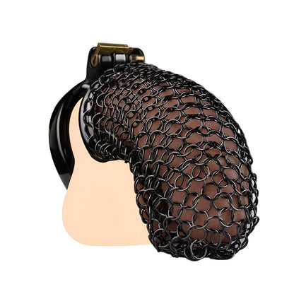 Metal Chastity Cage - Breathable Net - XL - Black