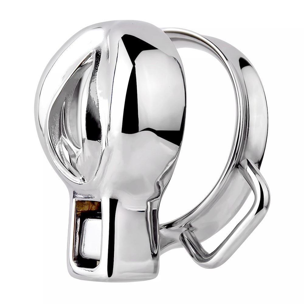 Sissy Metal Chastity Cage Flat Inverted With Belt Hold - Locked Men Club