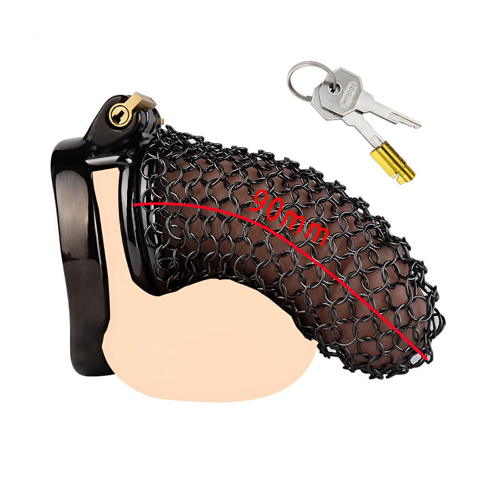 Metal Chastity Cage - Breathable Net - L - Black