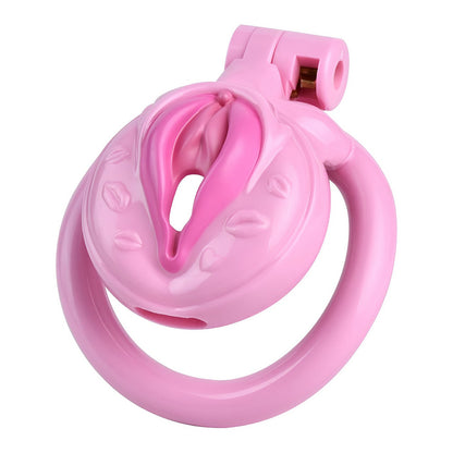 Vagina-Shaped Flat Chastity Cage - Pink