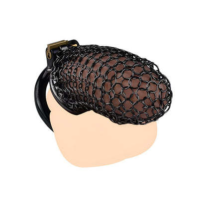 Metal Chastity Cage - Breathable Net - L - Black