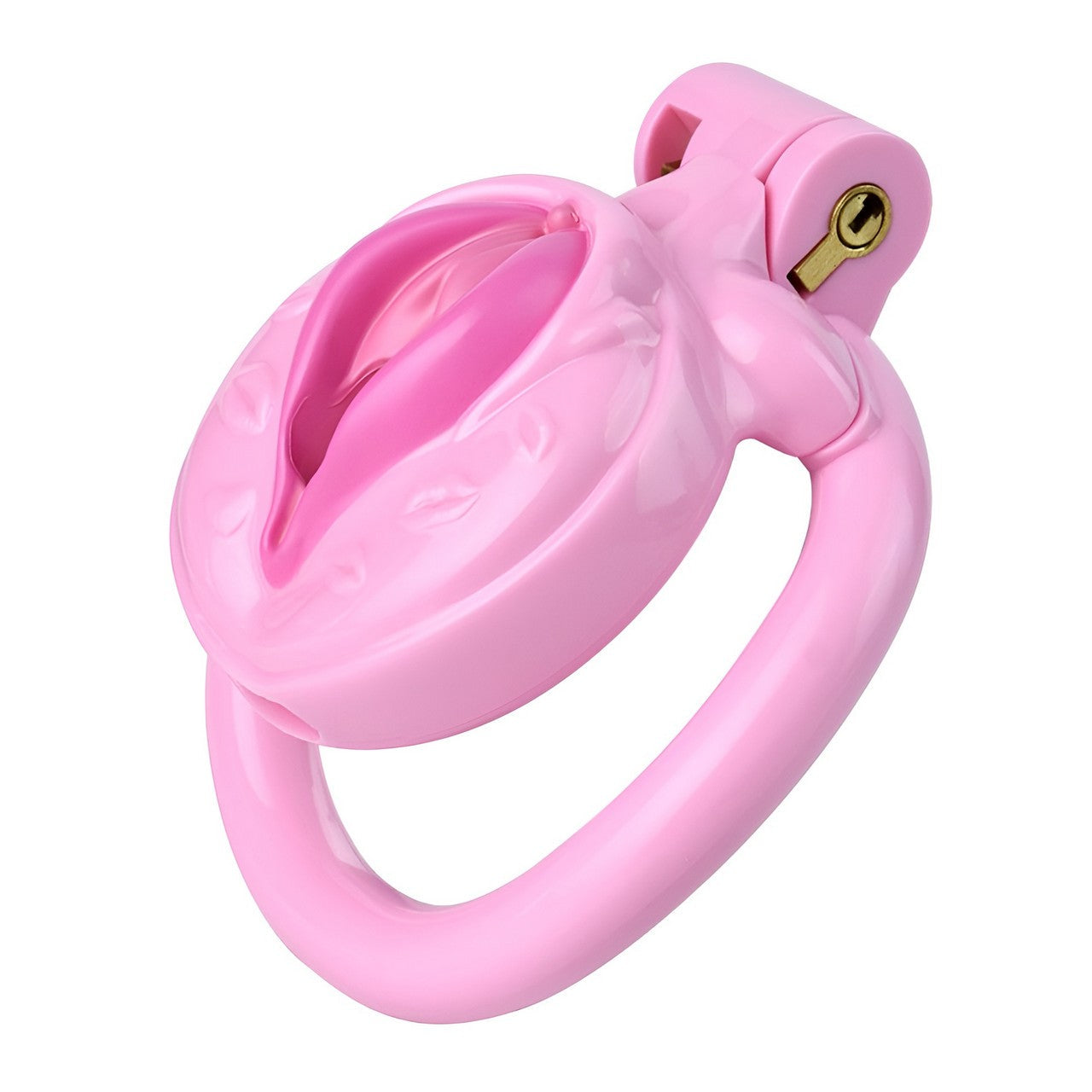 Vagina-Shaped Flat Chastity Cage - Pink