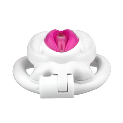 Vagina-Shaped Flat Chastity Cage - White & Pink