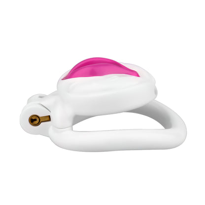 Vagina-Shaped Flat Chastity Cage - White & Pink