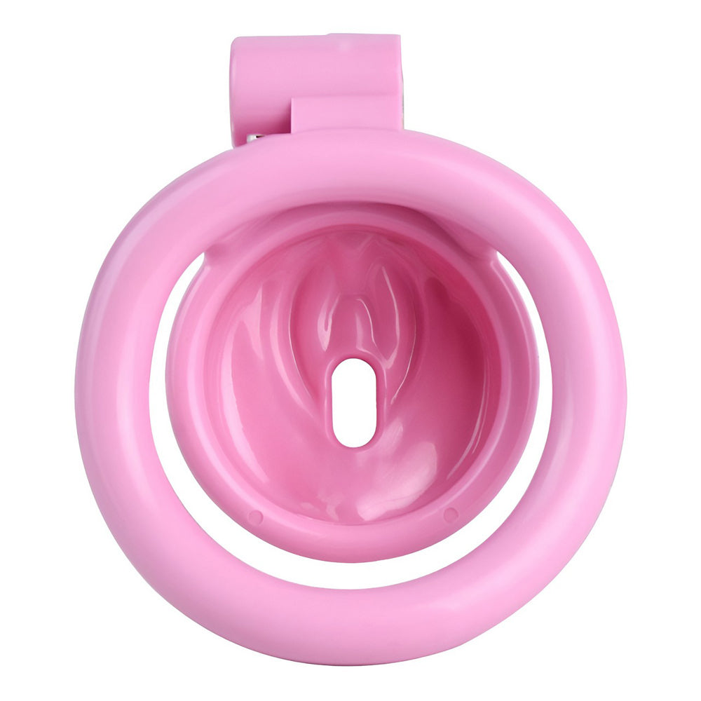 Vagina-Shaped Flat Chastity Cage - Pink