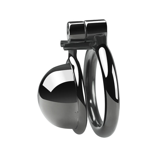 "Secure metal chastity cage perfect for male chastity captions and femdom chastity wearers."