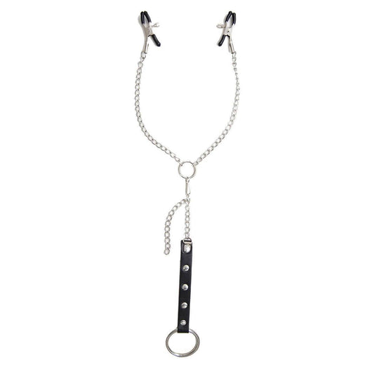 Adjustable Metal Nipple Clamps with cock restraint - Locked Men Club