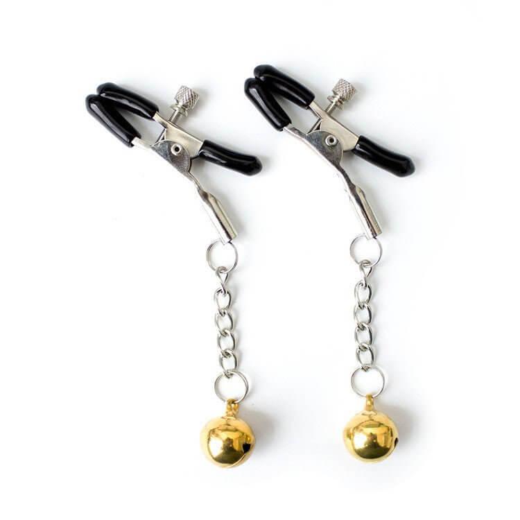Adjustable Metal Nipple Clamps Non-Piercing Adjustable - With Bells - Locked Men Club