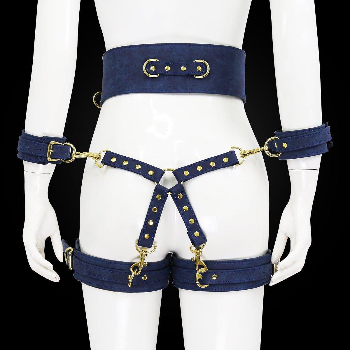 Blue BDSM bondage leg cuffs set