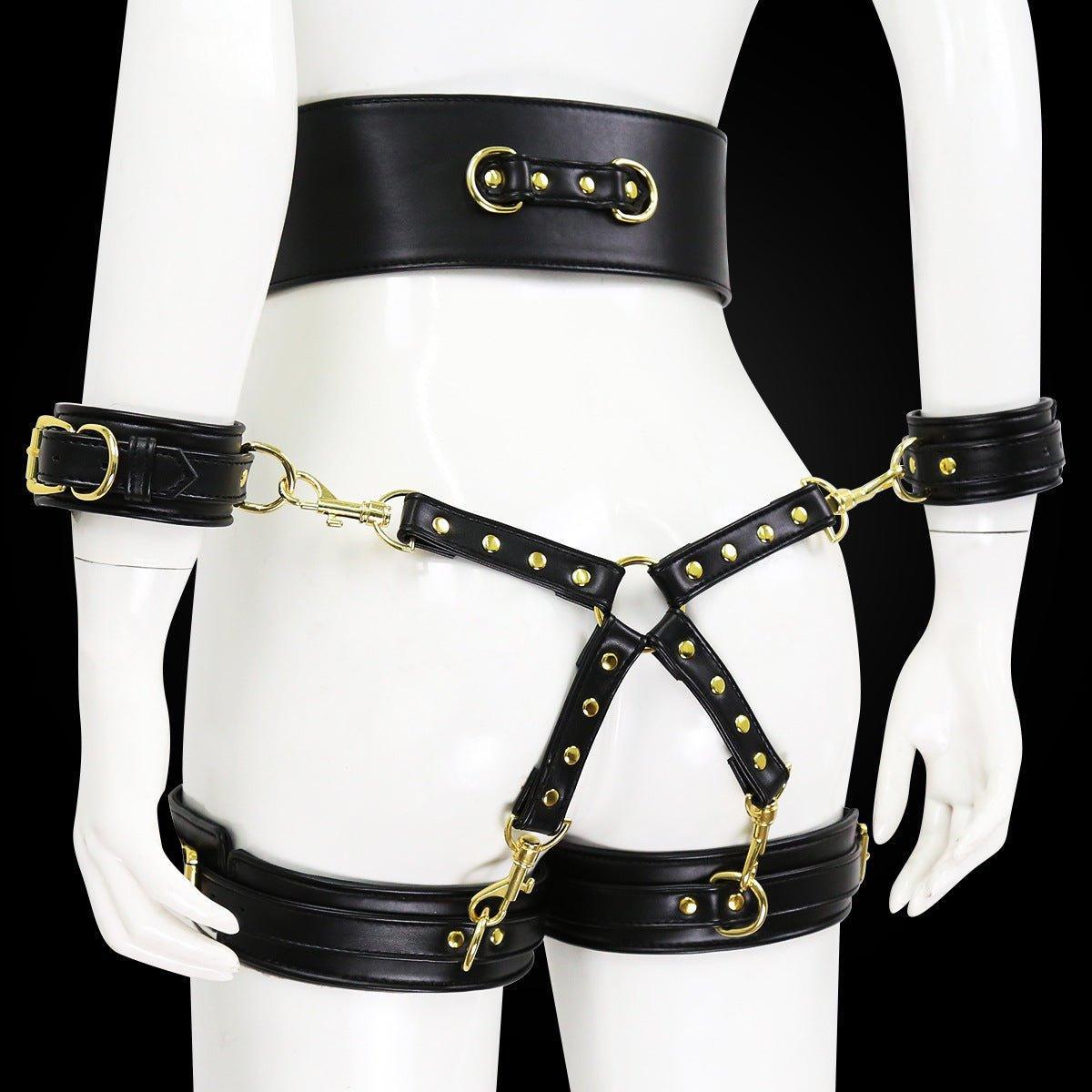 Black BDSM bondage leg cuffs set