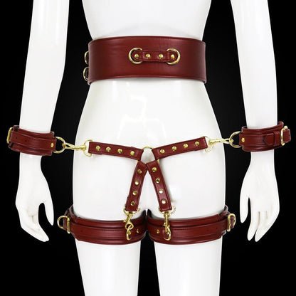 Brown BDSM bondage leg cuffs set