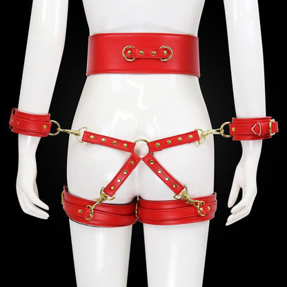 Red BDSM bondage leg cuffs set