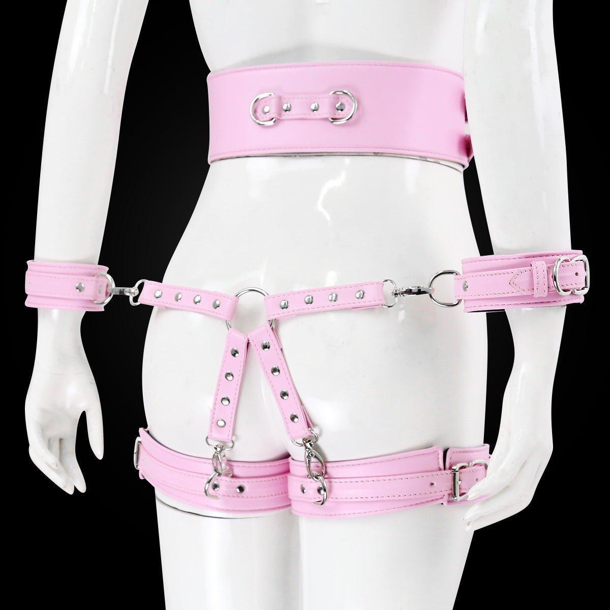 Pink BDSM bondage leg cuffs set