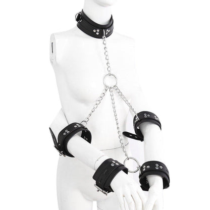 BDSM restraint set with chains and cuffs on mannequin