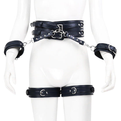 Black BDSM bondage waist and thigh cuffs set