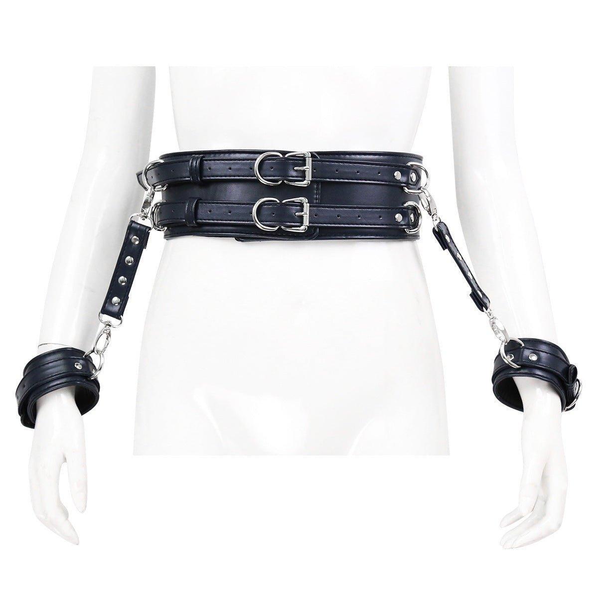 Black BDSM bondage waist and hand cuffs set