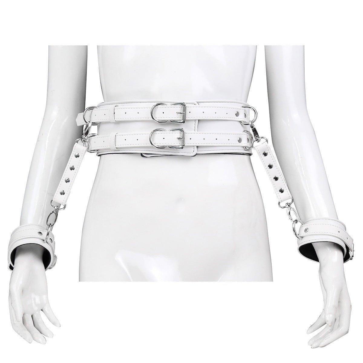 White BDSM bondage waist and hand cuffs set