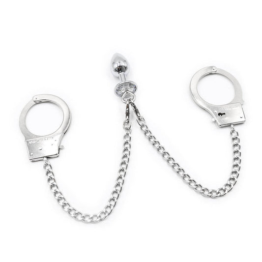 Stainless Steel Foot Hand Cuffs with Integrated Anal Plugs-adjustable - Locked Men Club