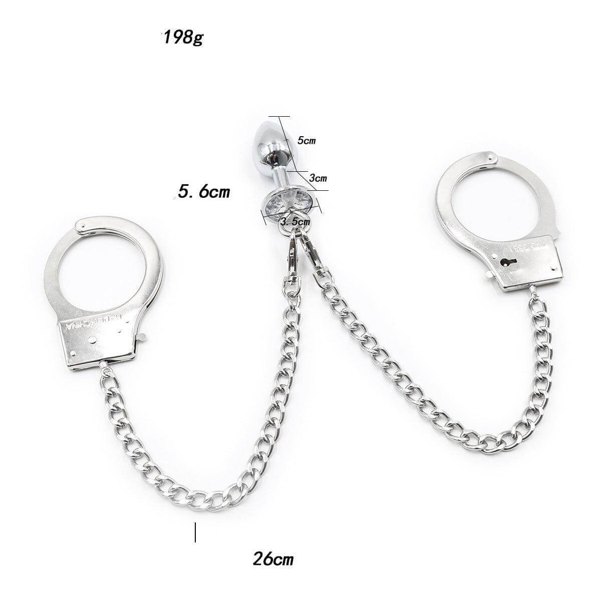 Stainless Steel Foot Hand Cuffs with Integrated Anal Plugs-adjustable - Locked Men Club