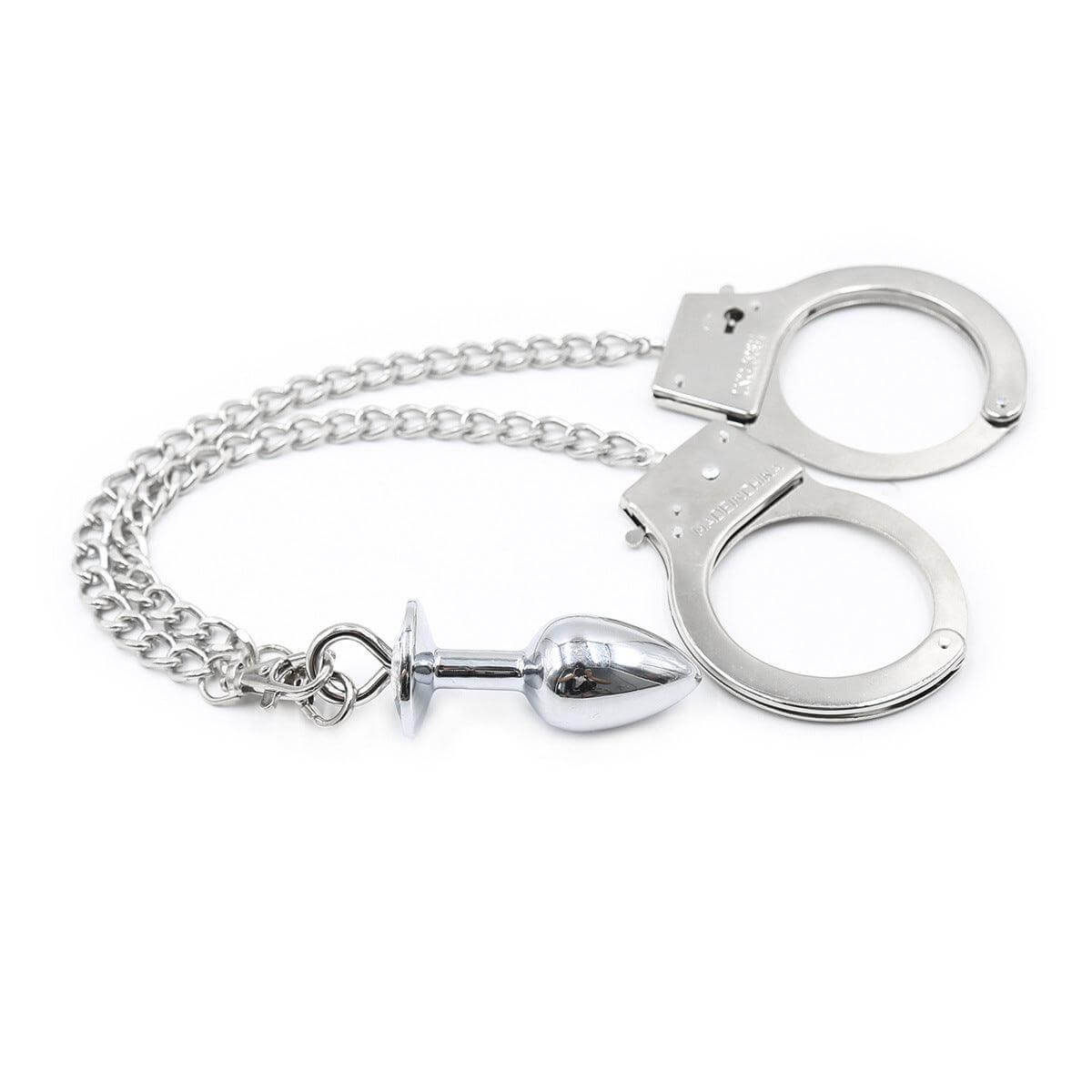 Stainless Steel Foot Hand Cuffs with Integrated Anal Plugs-adjustable - Locked Men Club