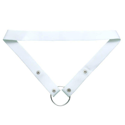 Elastic waist strap for chastity cage featuring a ring and adjustable clips in white, combining style and functionality.