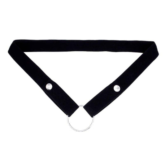 Elastic waist strap for chastity cage with snap buttons and metal ring, perfect for comfort and style.